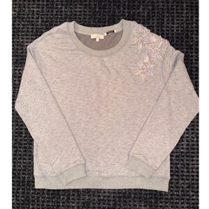 ESSENTIEL ANTWERP Rhinestone Beads Flower Sweatshirt‎ Grey Crewneck Sz 3 L